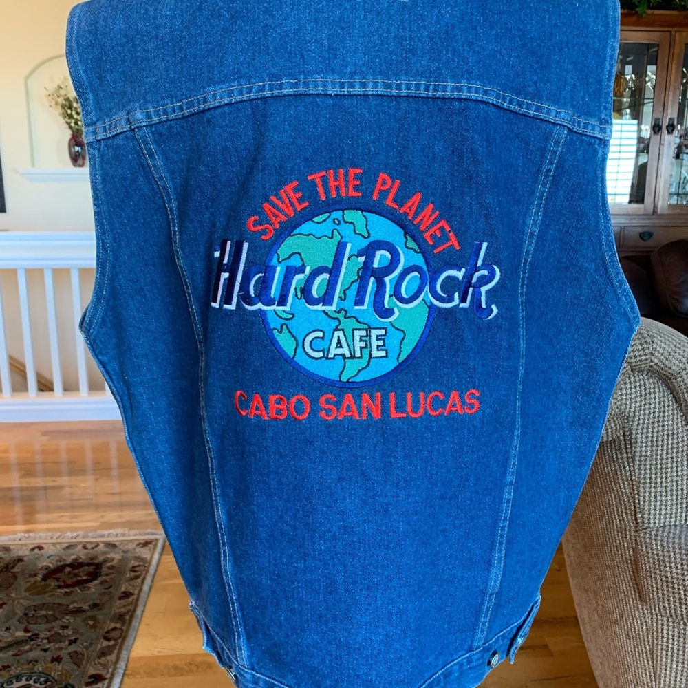 Hard Rock Cafe Blue Denim Vest with Embroidery